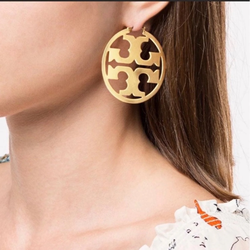 Tory Burch golden Double T Miller 2” large hoops